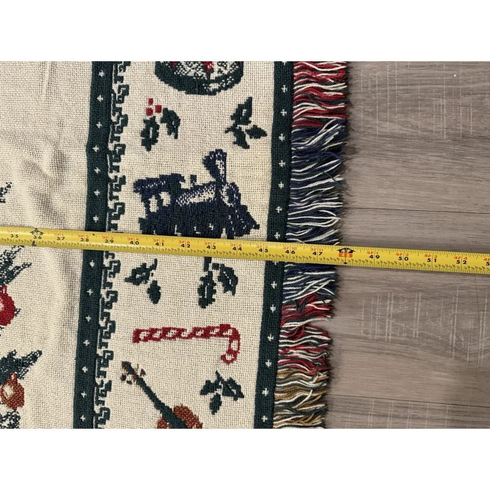 Vintage Christmas Tree Throw Blanket Tapestry Reversible 66x46